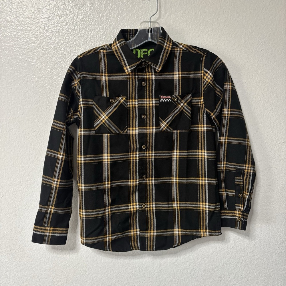 Dixxon Flannel Co DFC Youth Division Kids Medium Yellow Black Plaid Button